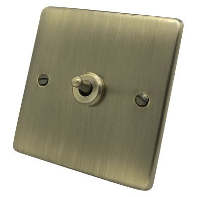 Low Profile Rounded Antique Brass Dimmer and Toggle Switch Combination