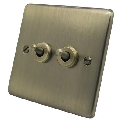 Low Profile Rounded Antique Brass Intermediate Toggle Switch and Toggle Switch Combination