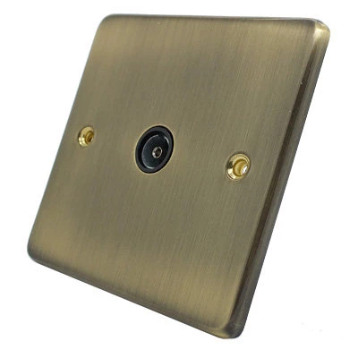 Low Profile Rounded Antique Brass TV Socket
