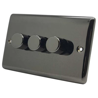 Low Profile Rounded Black Nickel Push Intermediate Switch and Push Light Switch Combination