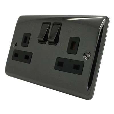 Low Profile Rounded Black Nickel Switched Plug Socket