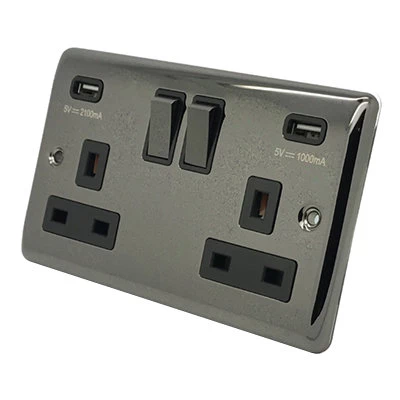Low Profile Rounded Black Nickel Plug Socket with USB Charging