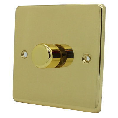 Low Profile Rounded Polished Brass Dimmer and Toggle Switch Combination