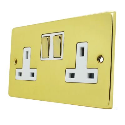 Low Profile Rounded Polished Brass Switched Plug Socket