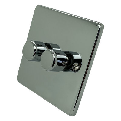 Low Profile Rounded Polished Chrome Dimmer and Toggle Switch Combination