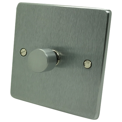 Low Profile Rounded Satin Chrome Dimmer and Toggle Switch Combination