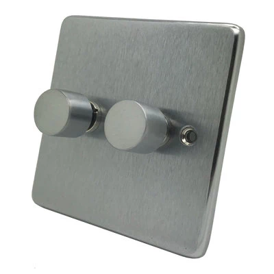 Low Profile Rounded Satin Chrome Push Intermediate Switch and Push Light Switch Combination