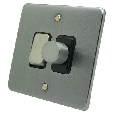 Low Profile Rounded Satin Chrome Dimmer and Light Switch Combination
