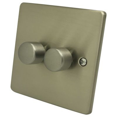 Low Profile Rounded Satin Nickel Dimmer and Toggle Switch Combination