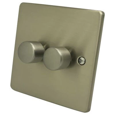 Low Profile Rounded Satin Nickel LED Dimmer and Push Light Switch Combination
