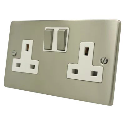 Low Profile Rounded Satin Nickel Switched Plug Socket