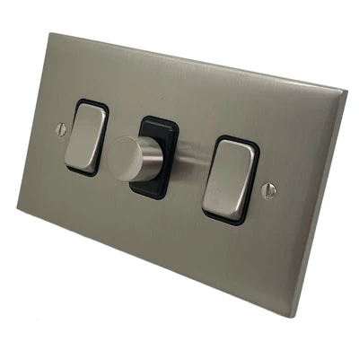 Low Profile Rounded Satin Nickel Dimmer and Light Switch Combination