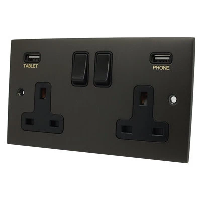 Low Profile Silk Bronze Plug Socket with USB Charging