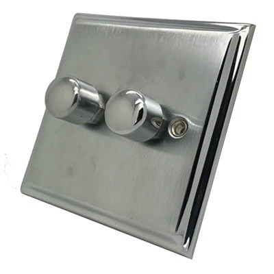 Monarch Satin Chrome with Polished Chrome Edge Push Intermediate Switch and Push Light Switch Combination