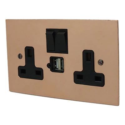 Natural Elements Polished Copper Plug Socket with USB Charging