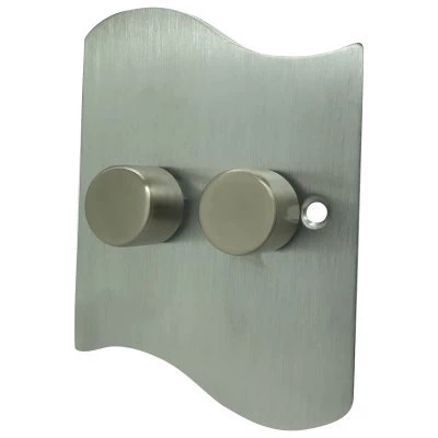 Ocean Wave Satin Chrome LED Dimmer and Push Light Switch Combination