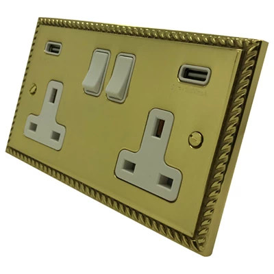 Palladian Polished Brass Plug Socket with USB Charging