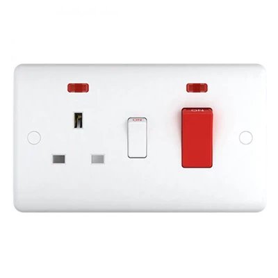Pure White Cooker Control (45 Amp Double Pole Switch and 13 Amp Socket)