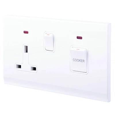 Simplicity White Cooker Control (45 Amp Double Pole Switch and 13 Amp Socket)