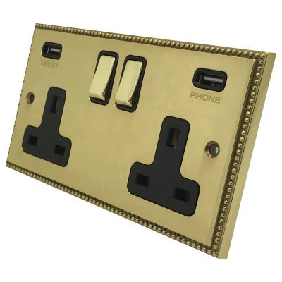 Regency Premier Plus Polished Brass (Cast) Plug Socket with USB Charging