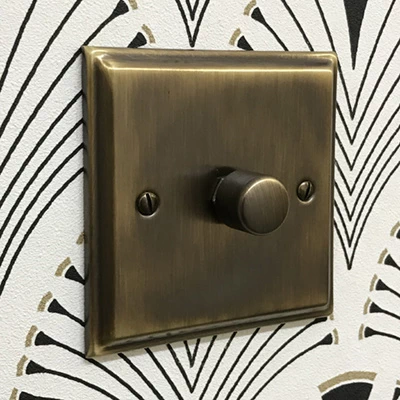 Regent Antique Brass LED Dimmer and Push Light Switch Combination