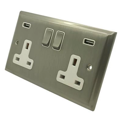 Regent Satin Nickel Plug Socket with USB Charging