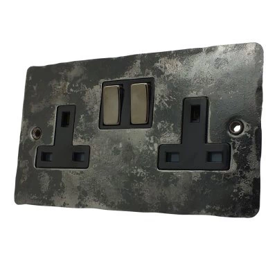 Flat Vintage Rustic Pewter Switched Plug Socket