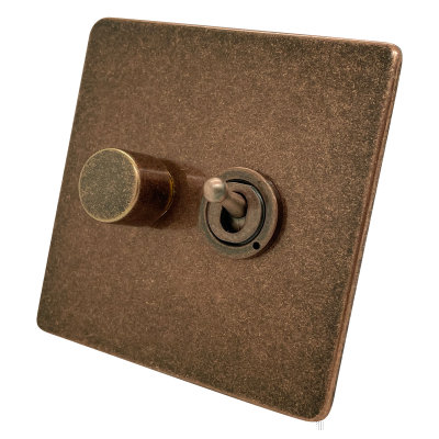 Screwless Aged Old Copper Dimmer and Toggle Switch Combination
