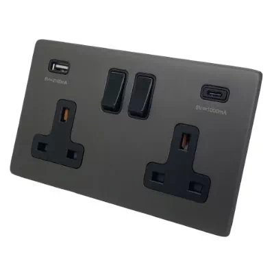 Screwless Aged Old Bronze Plug Socket with USB Charging