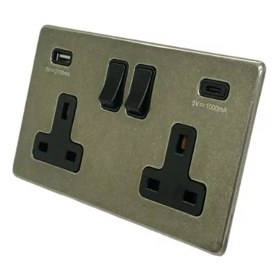 Screwless Aged Old Nickel Plug Socket with USB Charging