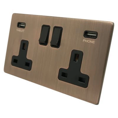 Screwless Aged Antique Copper Plug Socket with USB Charging