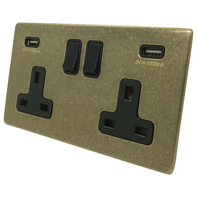 Screwless Aged Old Brass Plug Socket with USB Charging