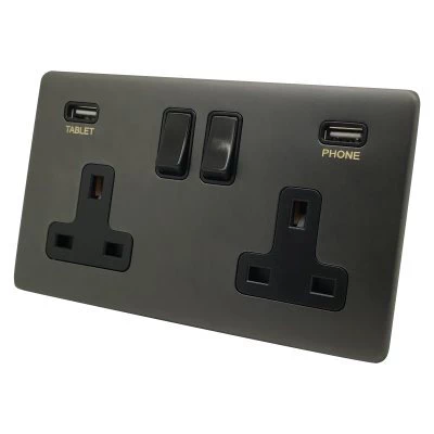 Screwless Aged Old Bronze Plug Socket with USB Charging