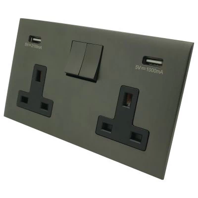 Screwless Square Old Bronze Plug Socket with USB Charging