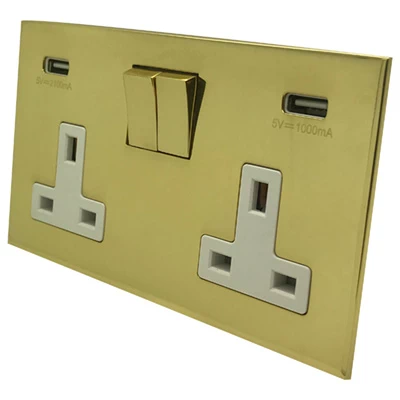 Screwless Square Polished Brass Plug Socket with USB Charging