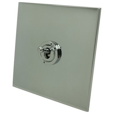 Screwless Square Polished Chrome Dimmer and Toggle Switch Combination