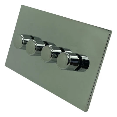Screwless Square Polished Chrome LED Dimmer and Push Light Switch Combination