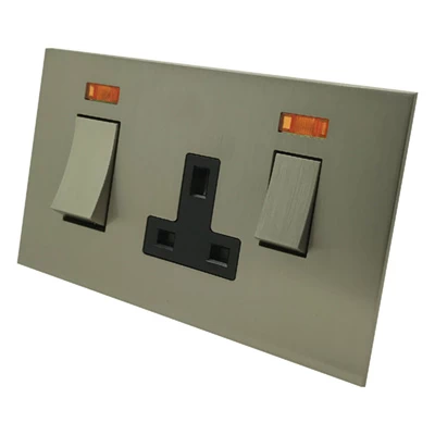 Screwless Square Satin Nickel Cooker Control (45 Amp Double Pole Switch and 13 Amp Socket)