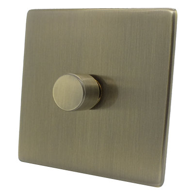 Screwless Supreme Antique Brass Dimmer and Toggle Switch Combination
