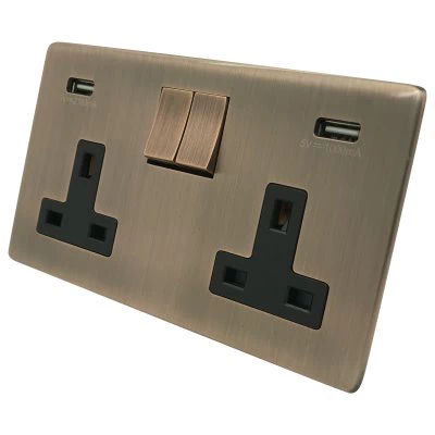 Screwless Supreme Antique Copper Plug Socket with USB Charging