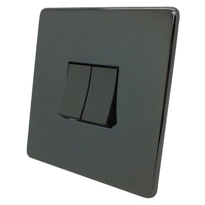 Screwless Supreme Black Nickel LED Dimmer and Push Light Switch Combination