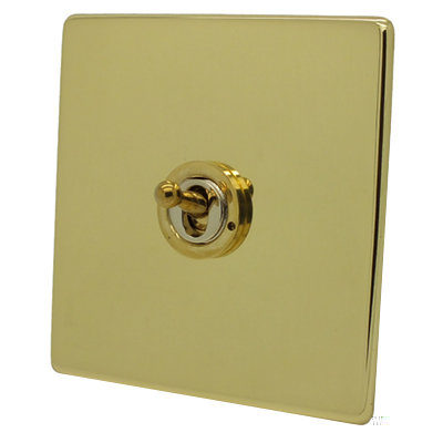 Screwless Supreme Polished Brass Dimmer and Toggle Switch Combination