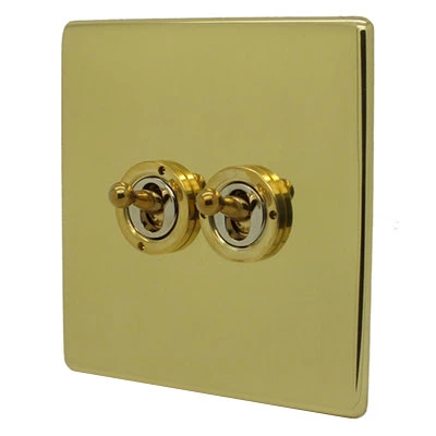 Screwless Supreme Polished Brass Intermediate Toggle Switch and Toggle Switch Combination
