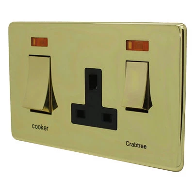 Screwless Supreme Polished Brass Cooker Control (45 Amp Double Pole Switch and 13 Amp Socket)
