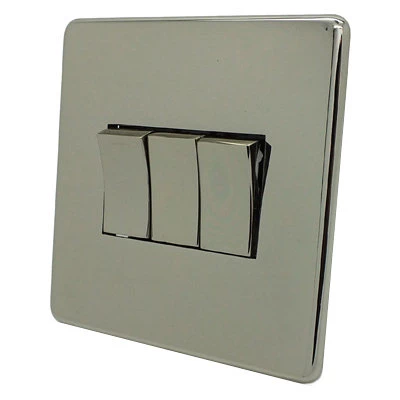 Screwless Supreme Polished Nickel Intermediate Switch and Light Switch Combination