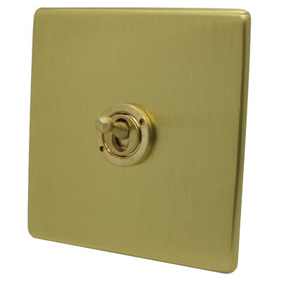 Screwless Supreme Satin Brass Dimmer and Toggle Switch Combination