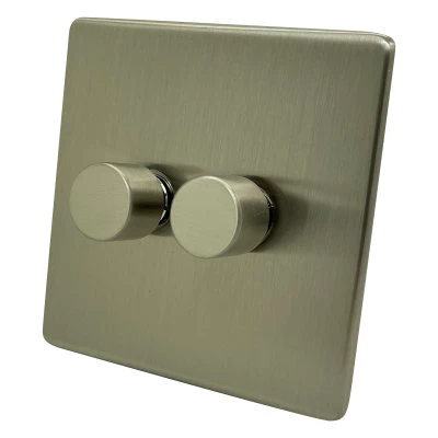 Screwless Supreme Satin Nickel LED Dimmer and Push Light Switch Combination