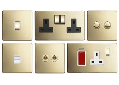 Screwless Polished Brass Switched Plug Socket