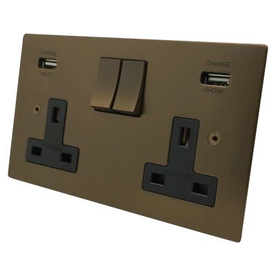 Seamless Square Bronze Antique Plug Socket with USB Charging