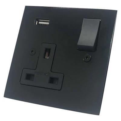Seamless Square High Gloss Black Plug Socket with USB Charging